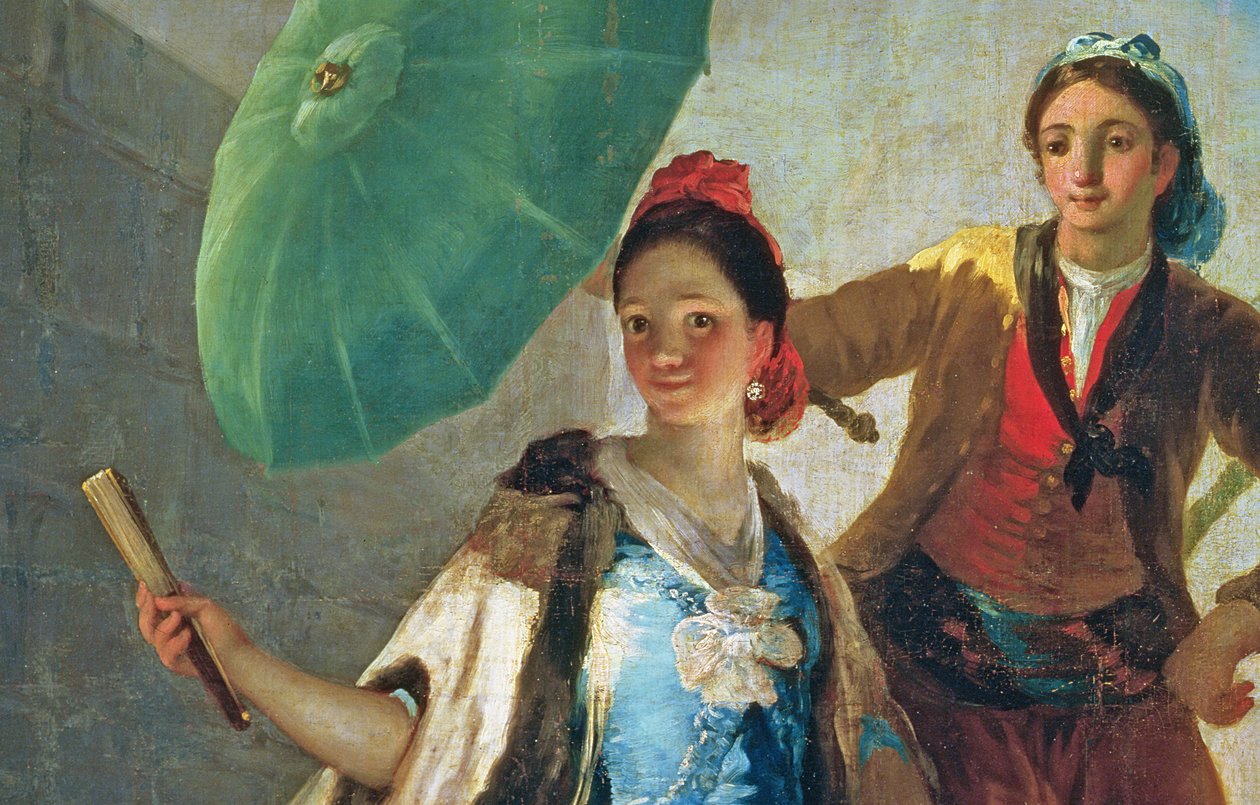 Parasollen, 1777 olie på lærred, detalje af 38624 af Francisco de Goya