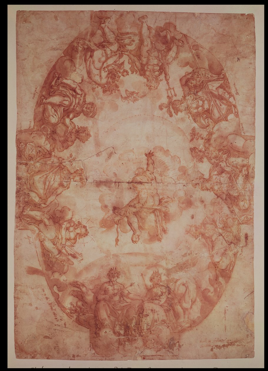Studie til loftet på Casa de Pilatos, Sevilla, 1604 (pen og blæk og vask på papir) af Francisco Pacheco