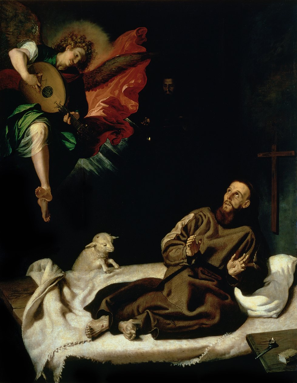St. Francis trøstet af en englemusiker af Francisco Ribalta