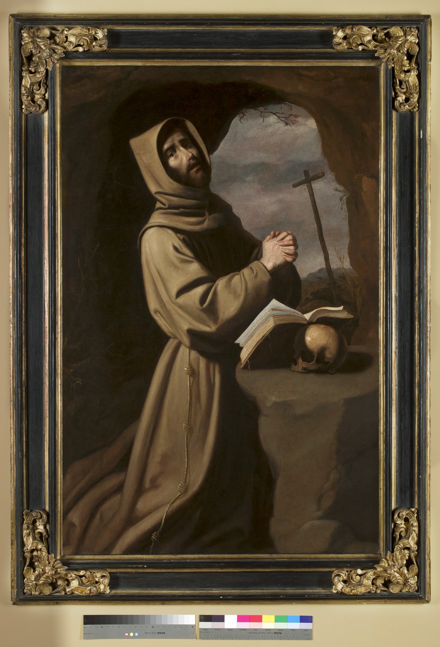 Frans i bøn i en grotte, 1650-55 af Francisco de Zurbaran