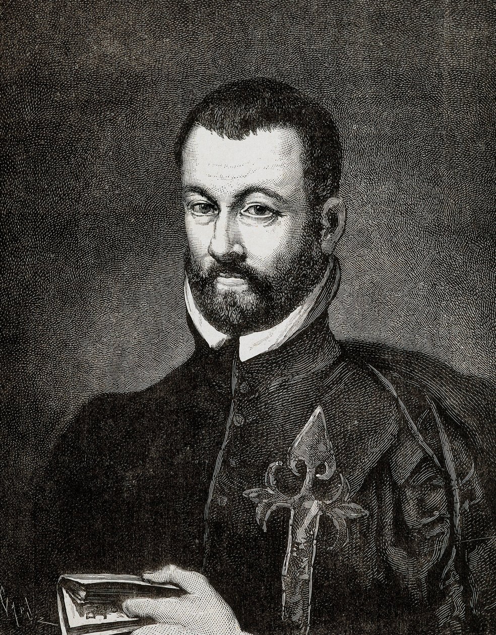 Portræt af Benito ARIAS MONTANO (1527-1598), spansk humanist og teolog, baseret på et maleri af Francisco Pacheco af Francisco (after) Pacheco