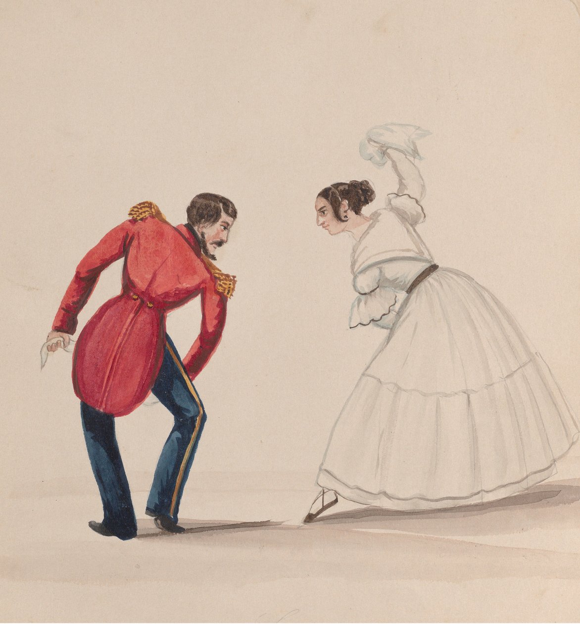 En peruviansk mand og kvinde, der danser Zamacueca, fra en gruppe tegninger, der viser..., ca. 1848. af Francisco