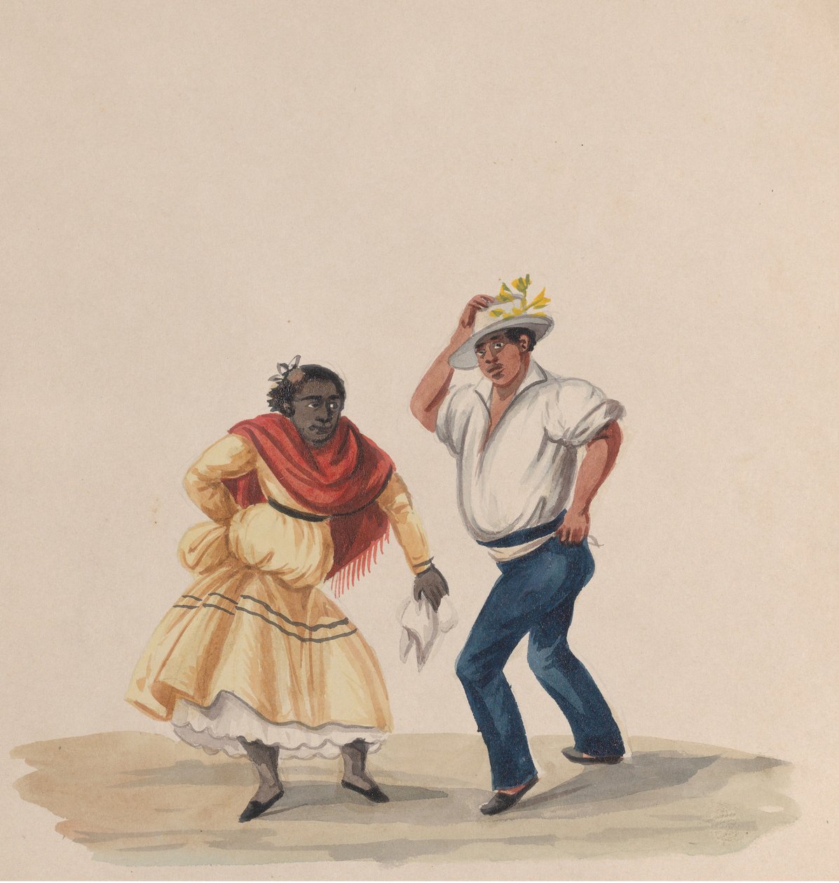 En mand og en kvinde danser, fra en gruppe tegninger, der viser peruviansk kostume, 1848. af Francisco