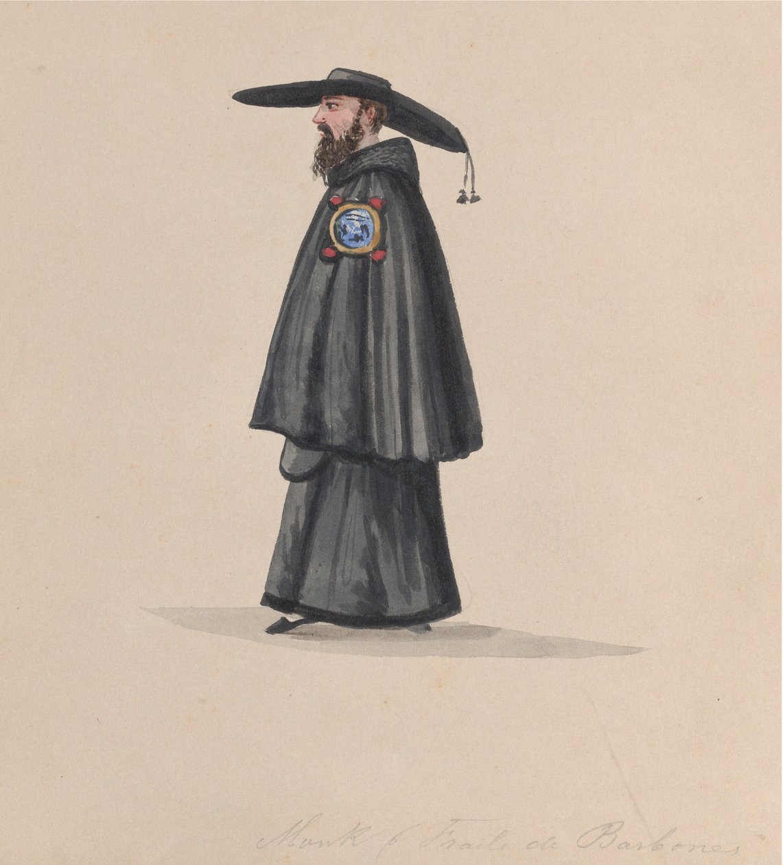 En munk fra Barbones orden, fra en gruppe tegninger, der forestiller peruviansk kostume, 1848. af Francisco