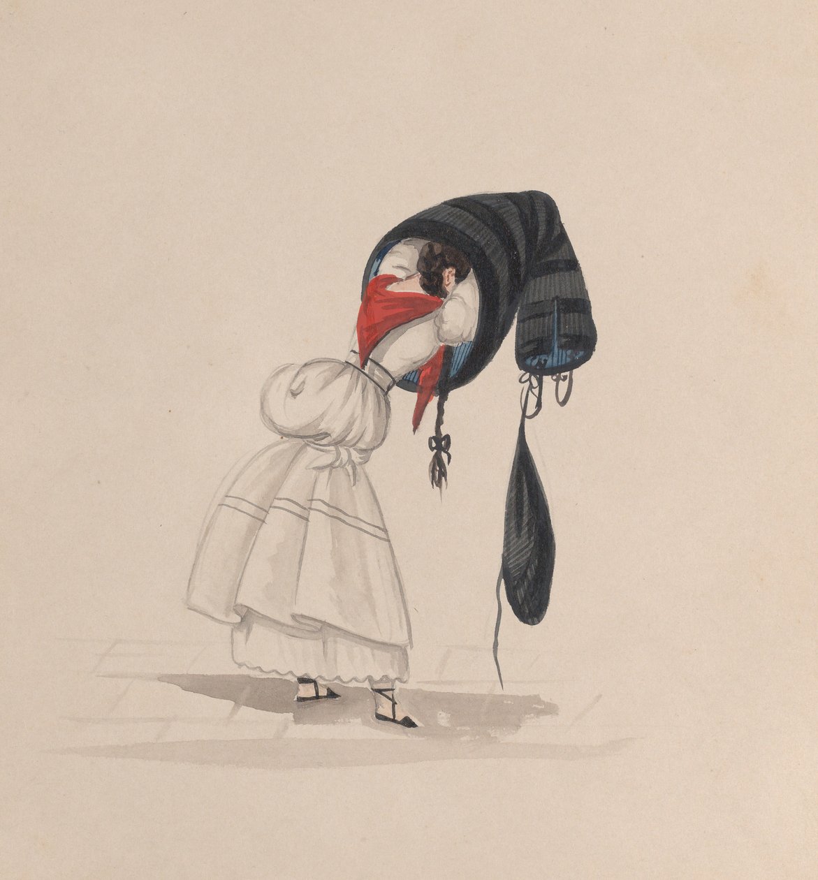 En kvinde, der tager sin saya på, set bagfra, fra en gruppe tegninger, der forestiller..., ca. 1848. af Francisco