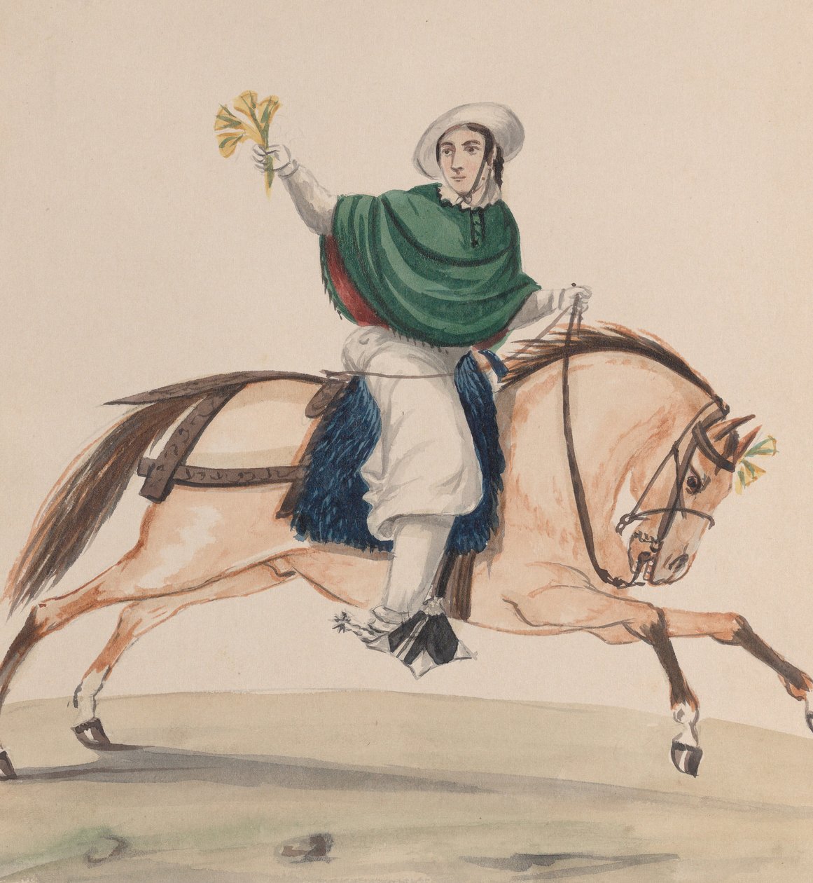 En elegant klædt kvinde til hest, fra en gruppe tegninger, der forestiller peruansk..., ca. 1848. af Francisco