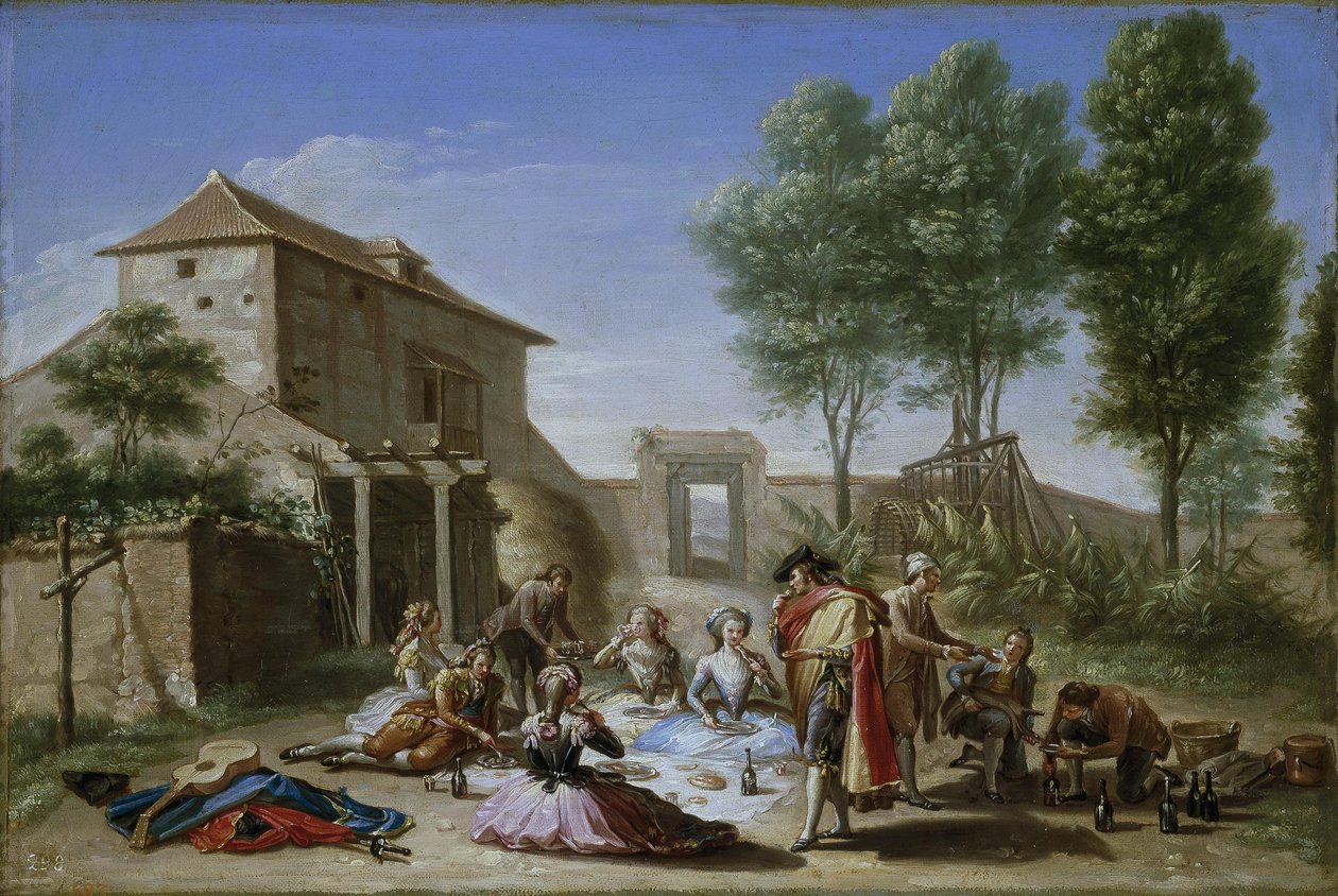 Snack in the Field, ca. 1784-5 (olie på lærred) af Francisco Bayeu y Subias
