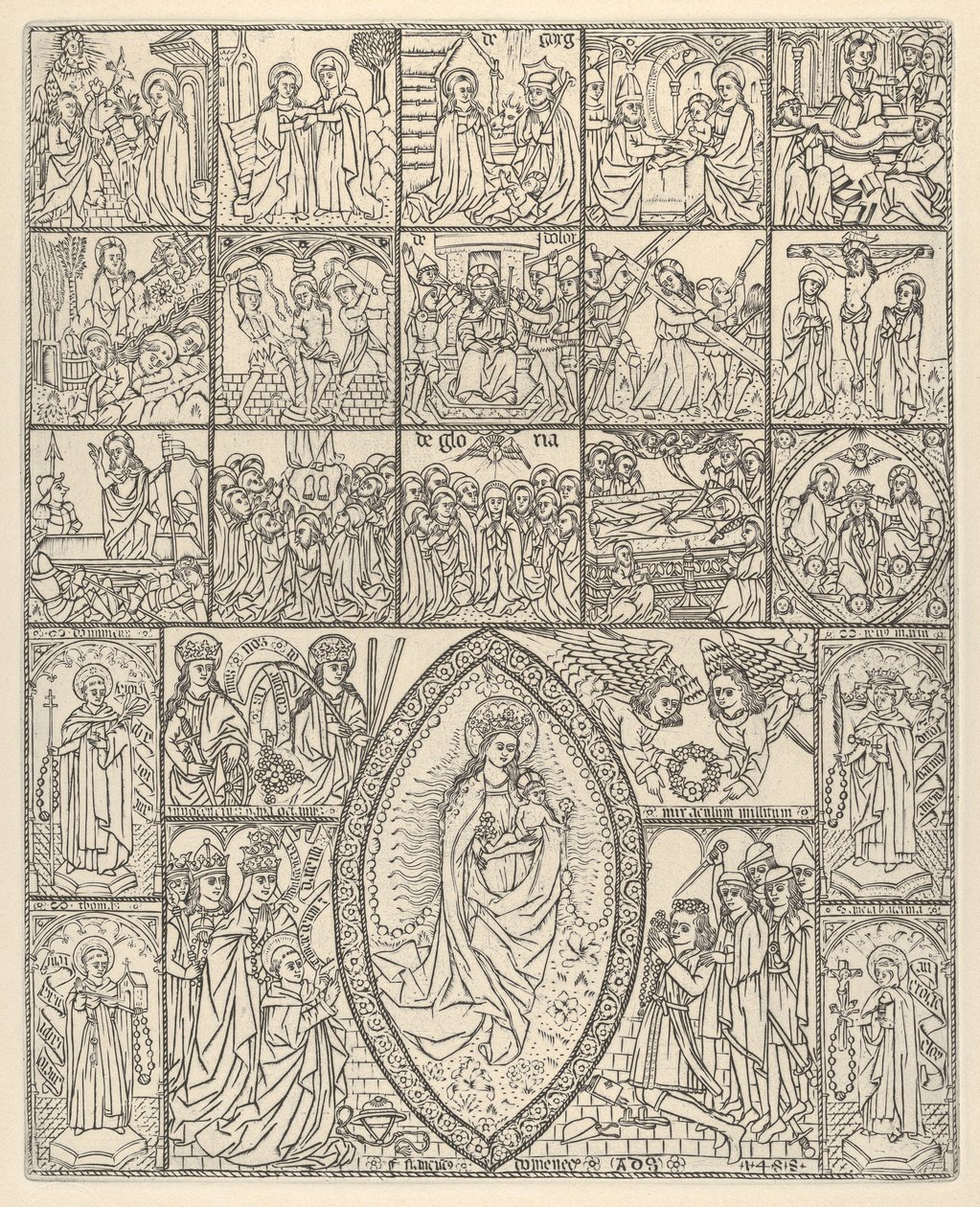 De femten mysterier og jomfruen fra rosenkransen Moderne indtryk, 1488. af Francisco Doménech