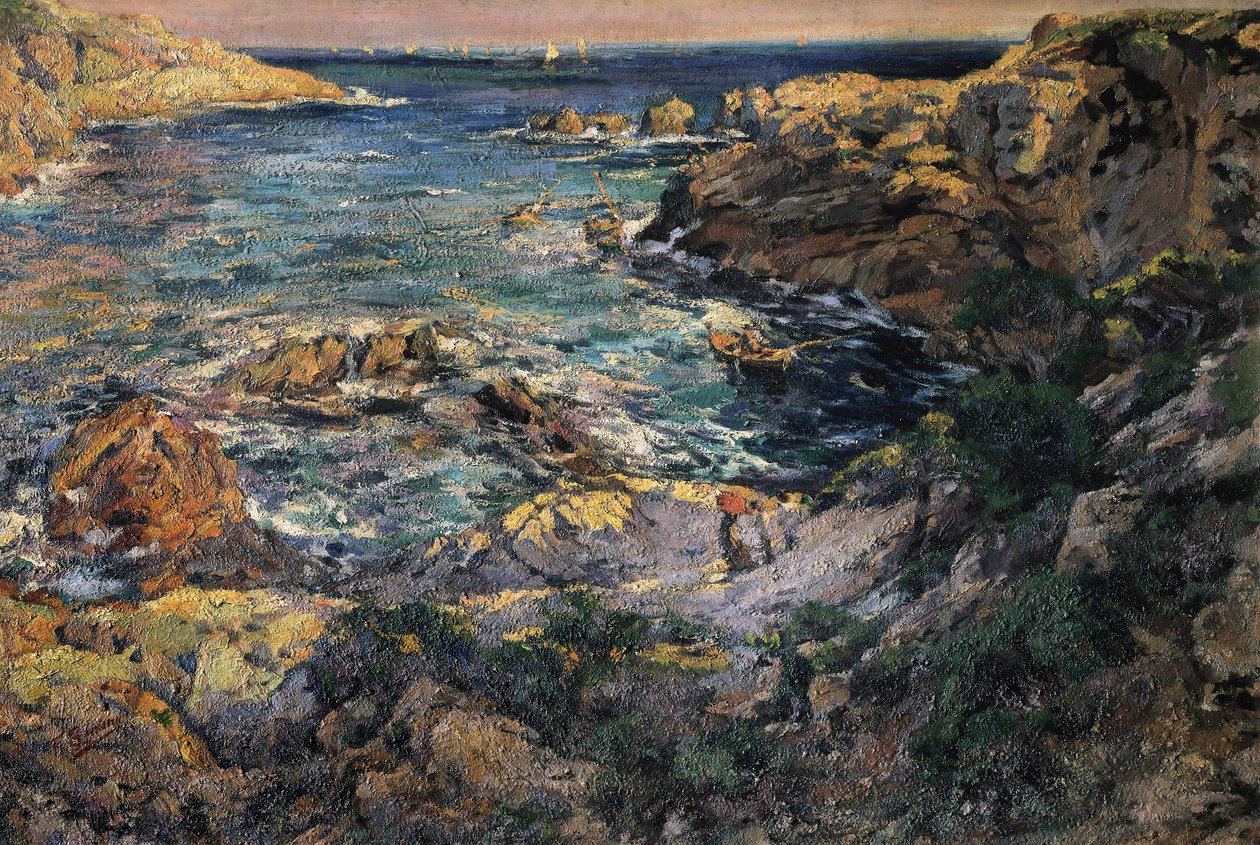 "" Udsigt over kysten af ​​Aiguablava i Spanien "" Maleri af Francesc Gimeno i Arasa (1858-1927) Slut 19. begyndelsen af ​​det 20. århundrede Barcelona. Cataloniens nationale kunstmuseum. af Francisco Gimeno y Arasa