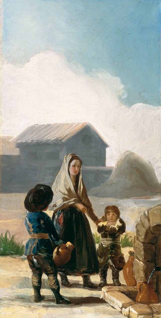 En kvinde og to børn ved et springvand af Francisco de Goya