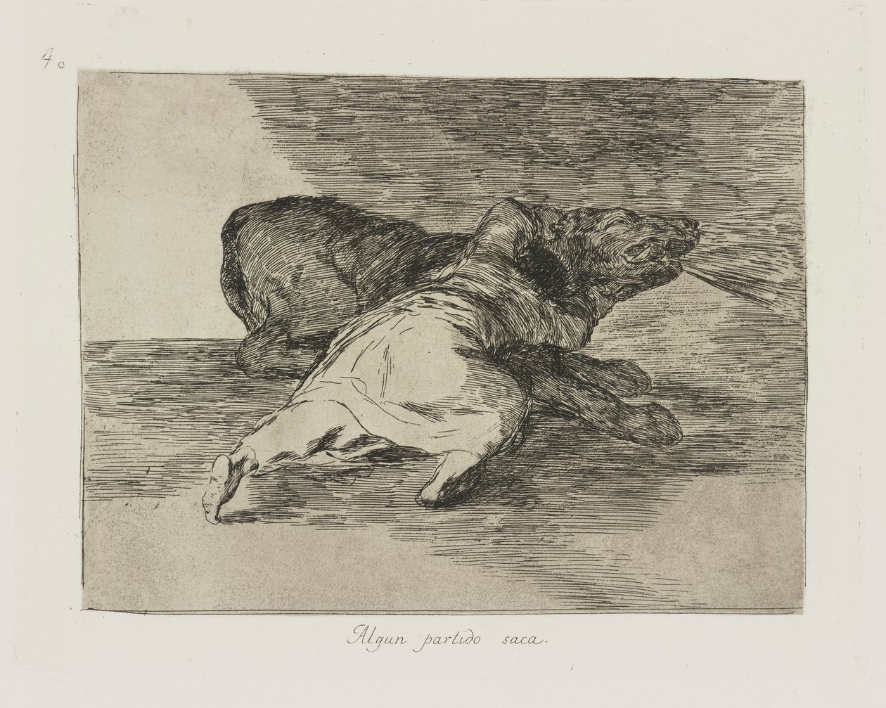 Noget parti tager ud. (Han får noget ud af det.), pl. 40 fra serien The Disasters of War af Francisco de Goya