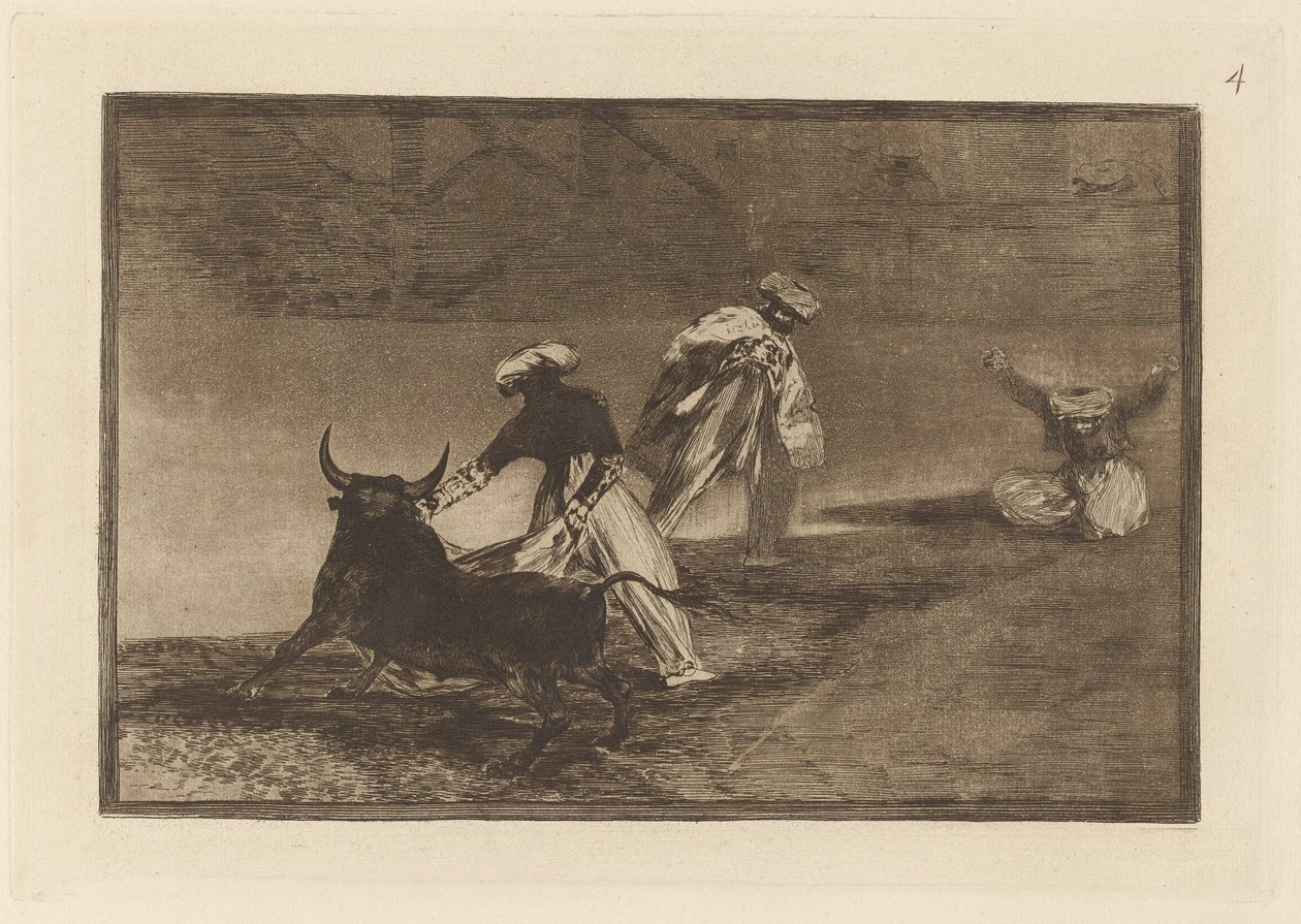Capean otro encerrado (They Play Another with the Cape in the Enclosure), Plade 4 fra La tauromaquia af Francisco de Goya