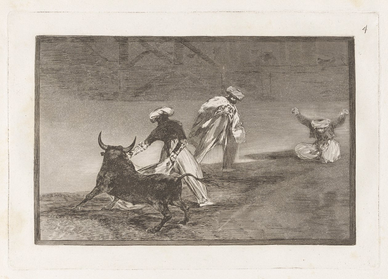 Capean otro encerrado (They Play Another with the Cape in the Enclosure), Plade 4 fra La tauromaquia af Francisco de Goya