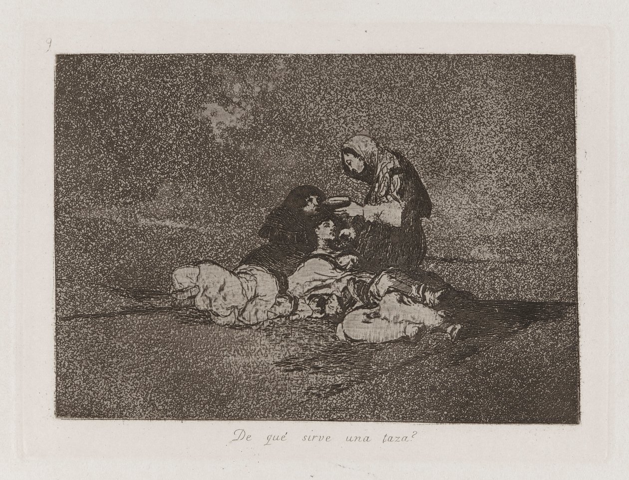 Af hvad? serverer en kop? (Hvad er brugen af ​​en kop?), Plade 59 fra The Disasters of War af Francisco de Goya
