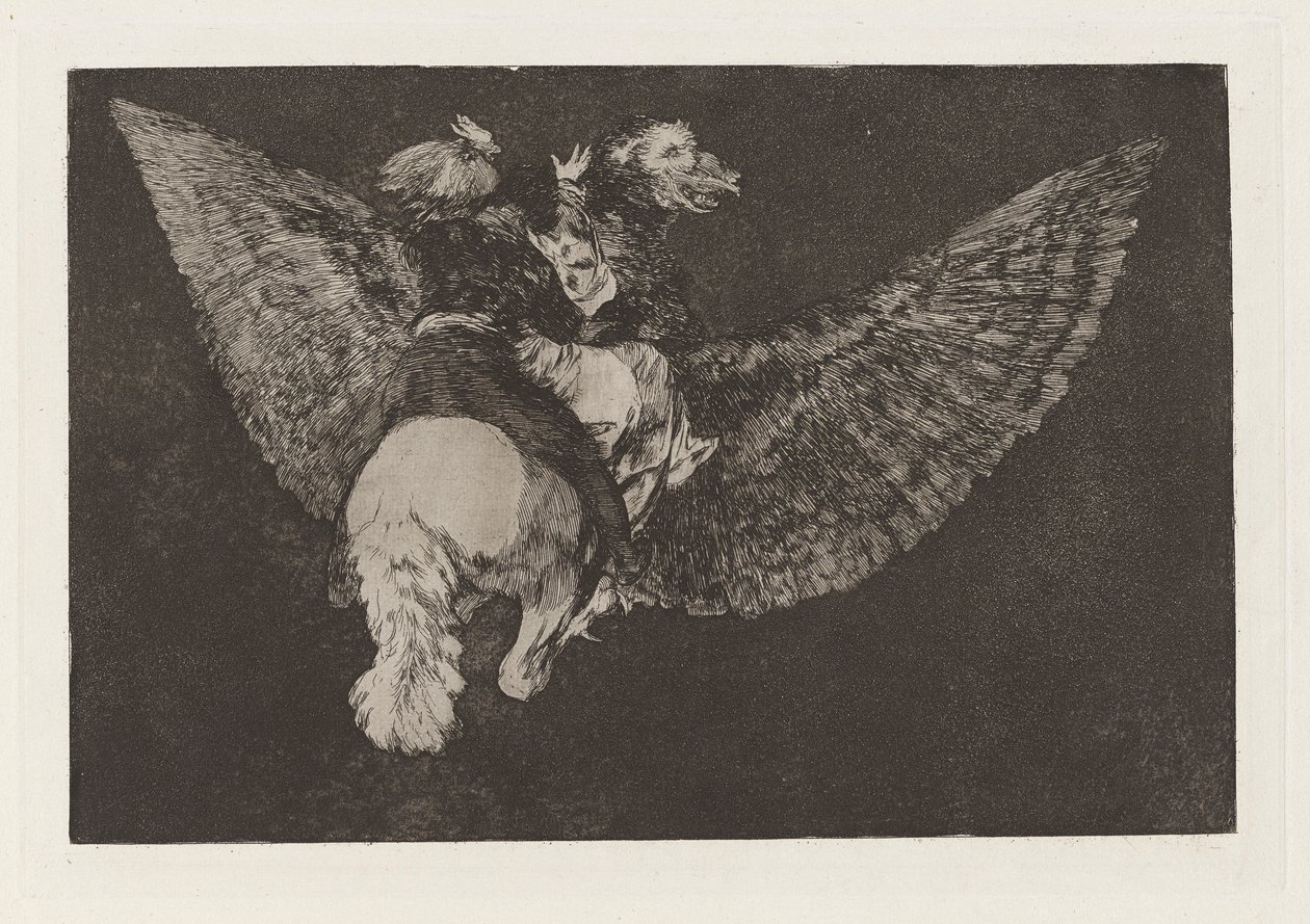 Nonsens-flyer (Flying Folly), også kendt som Renounce the Friend Who Covers You with his Wings og bider dig med sit næb, fra serien Los disparates (Los proverbios) af Francisco de Goya