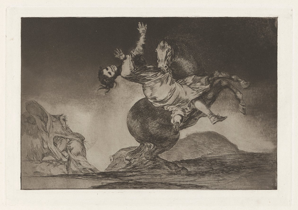 El Caballo Raptor (Hestebortføreren), også kendt som La mujer y el potro, que los dome otro (En kvinde og en hest, lad en anden mestre dem), fra serien Los absurdities (Los proverbios) af Francisco de Goya