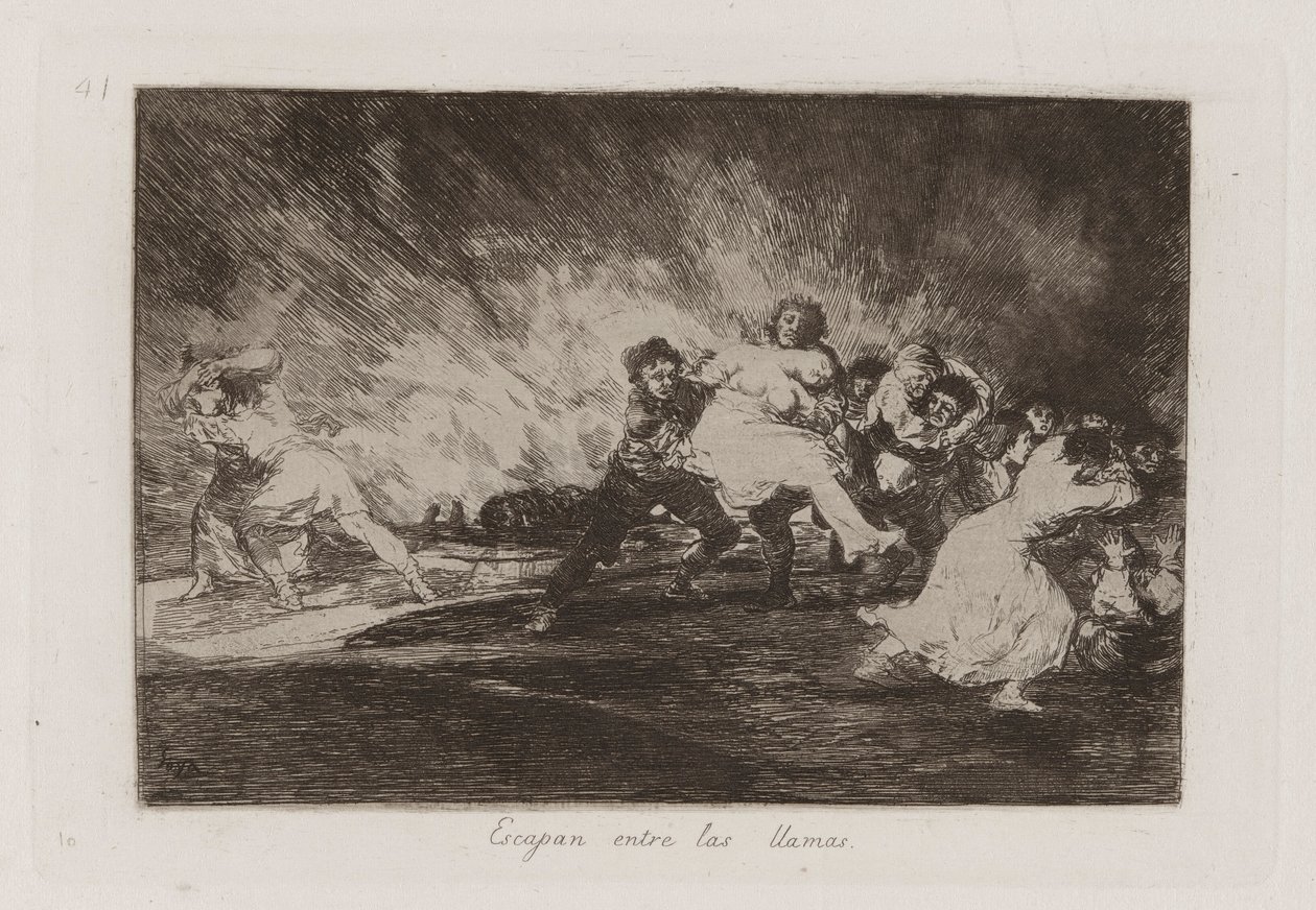 De undslipper gennem flammerne, plade 41 fra The Disasters of War af Francisco de Goya