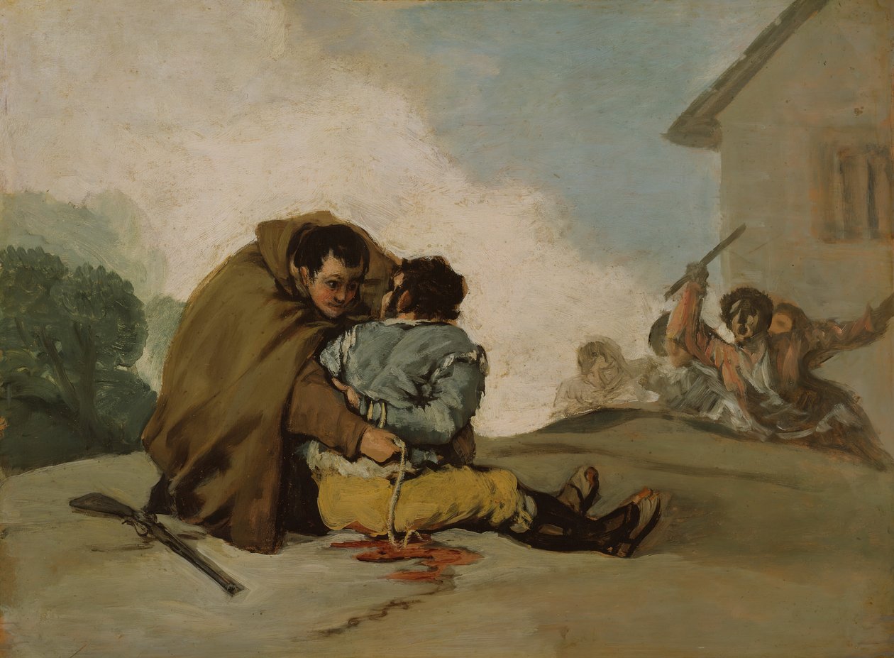 Broder Peter binder Maragatoen med et reb, ca. 1806. af Francisco de Goya