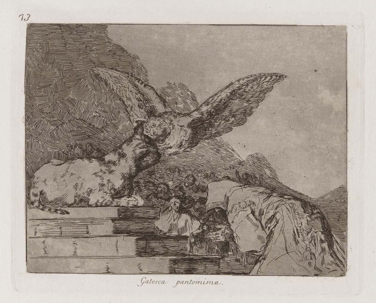 Gatesca pantomime (Feline Pantomime), plade 73 fra The Disasters of War af Francisco de Goya