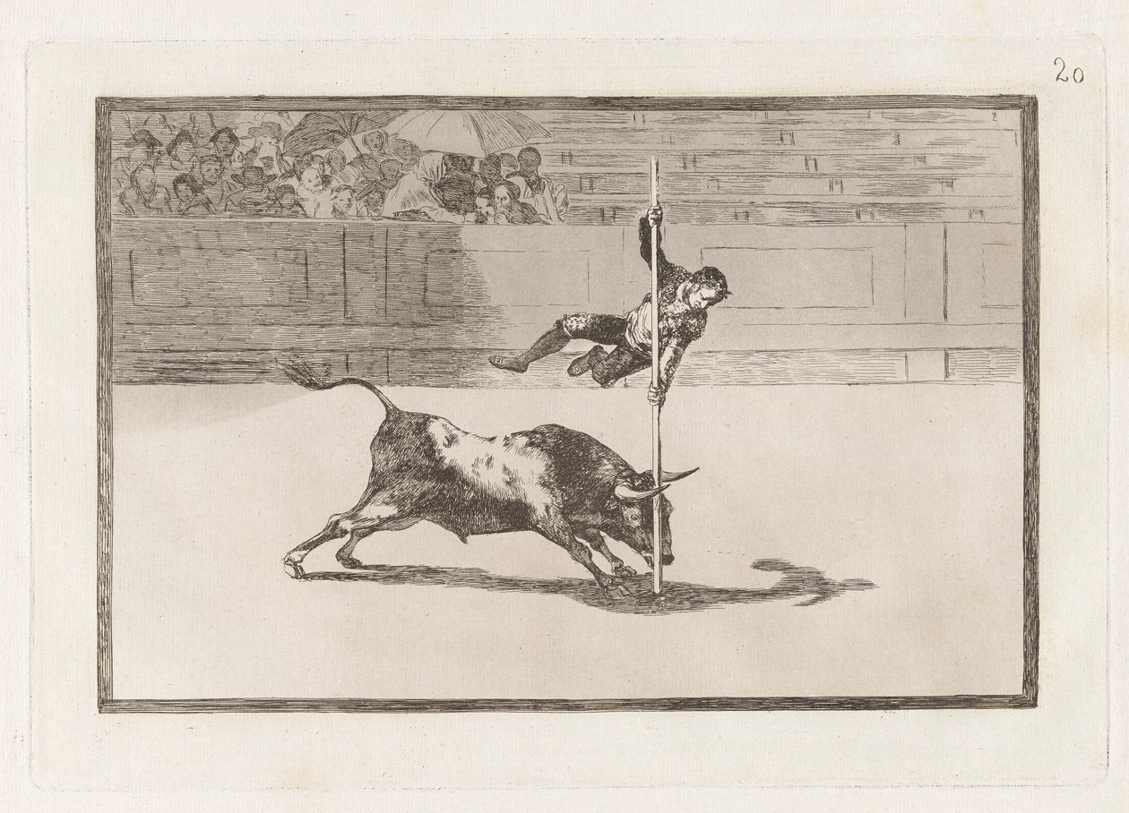 Juanito Apinanis lethed og frækhed i [ringen] i Madrid, plade 20 fra La Tauromaquia af Francisco de Goya