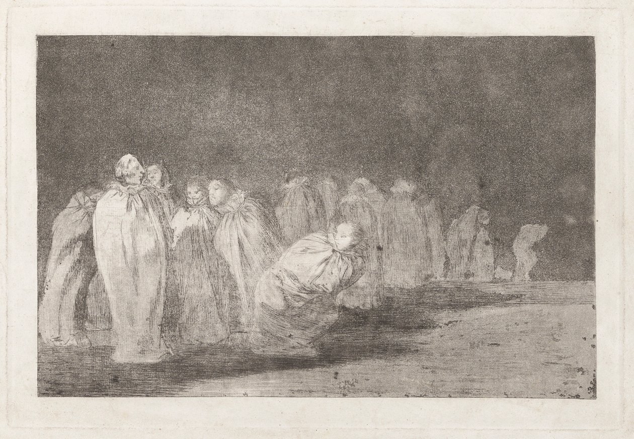 Los ensacados (Mændene i sække), også kendt som So el sayal, hay al (Der er noget under sækken), fra serien Los disparates (Los proverbios) af Francisco de Goya