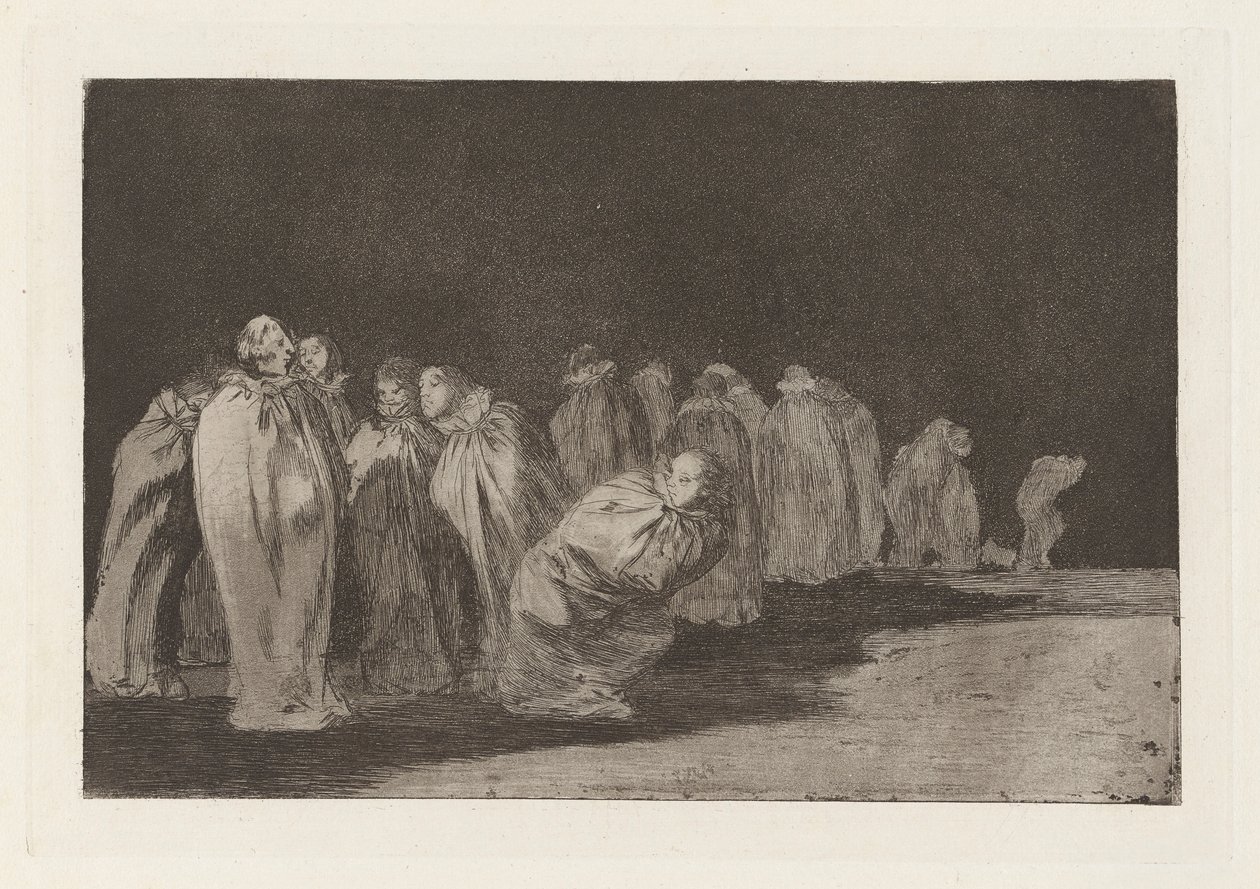 Los ensacados (Mændene i sække), også kendt som So el sayal, hay al (Der er noget under sækken), fra serien Los disparates (Los proverbios) af Francisco de Goya