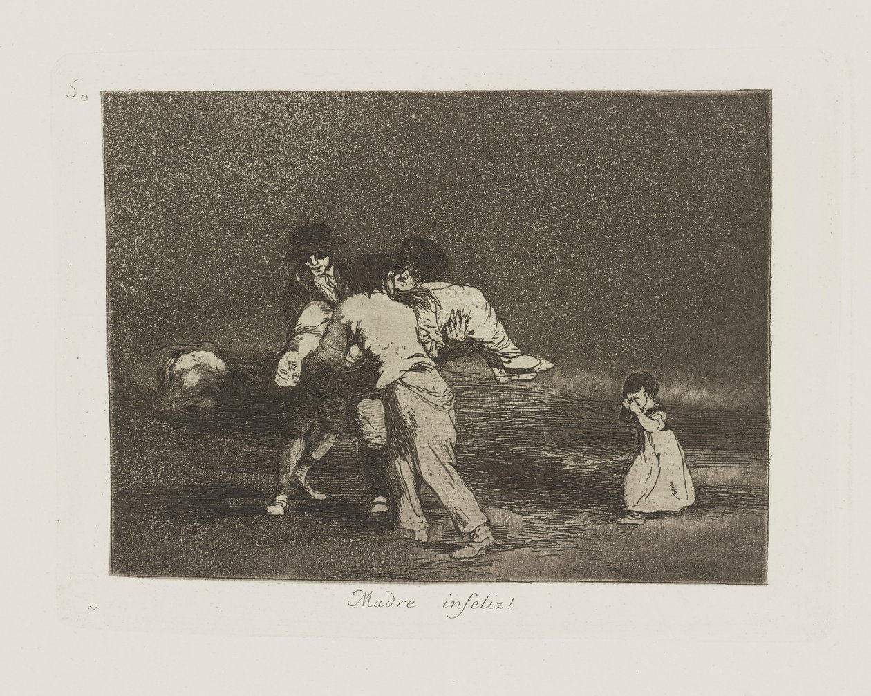 ulykkelig mor! (Ulykkelig Moder!), Pl. 50 fra serien The Disasters of War af Francisco de Goya