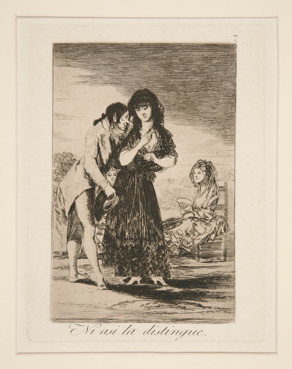 Ni asi la distingue (selv således kan han ikke få hende ud), pl. 7 fra Los caprichos af Francisco de Goya