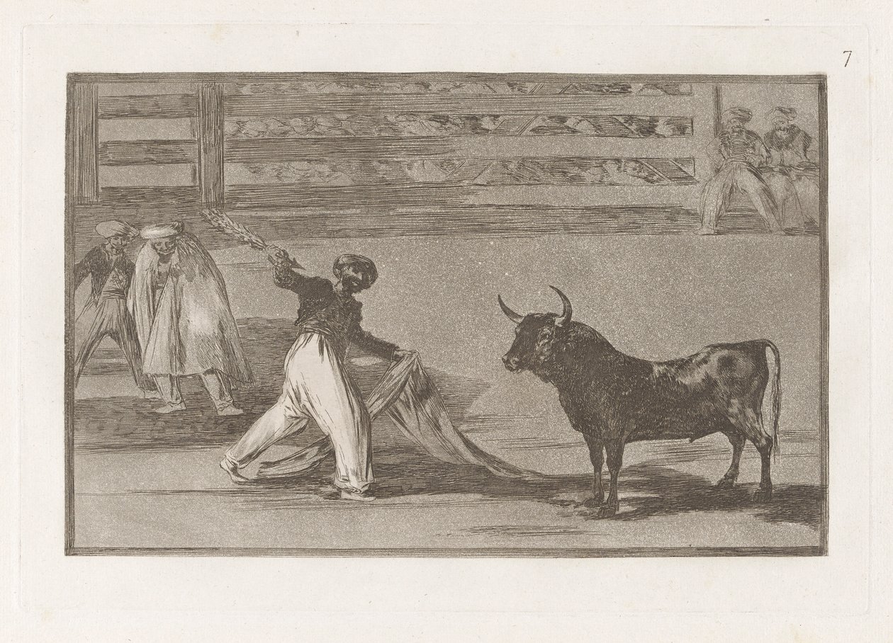 Harpunernes oprindelse? banderillas (harpunernes eller banderillaernes oprindelse), tallerken 7 fra La tauromaquia af Francisco de Goya