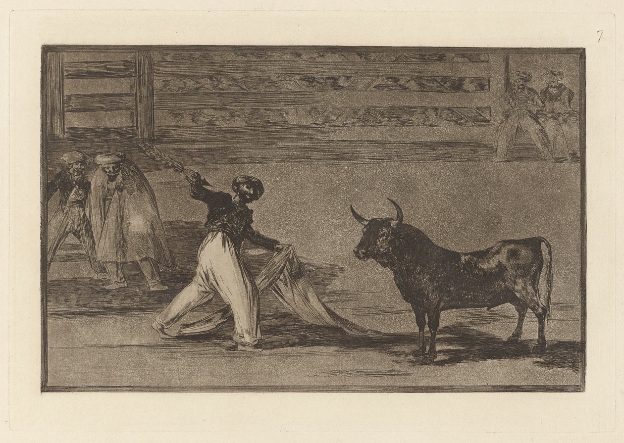 Harpunernes oprindelse? banderillas (harpunernes eller banderillaernes oprindelse), tallerken 7 fra La tauromaquia af Francisco de Goya