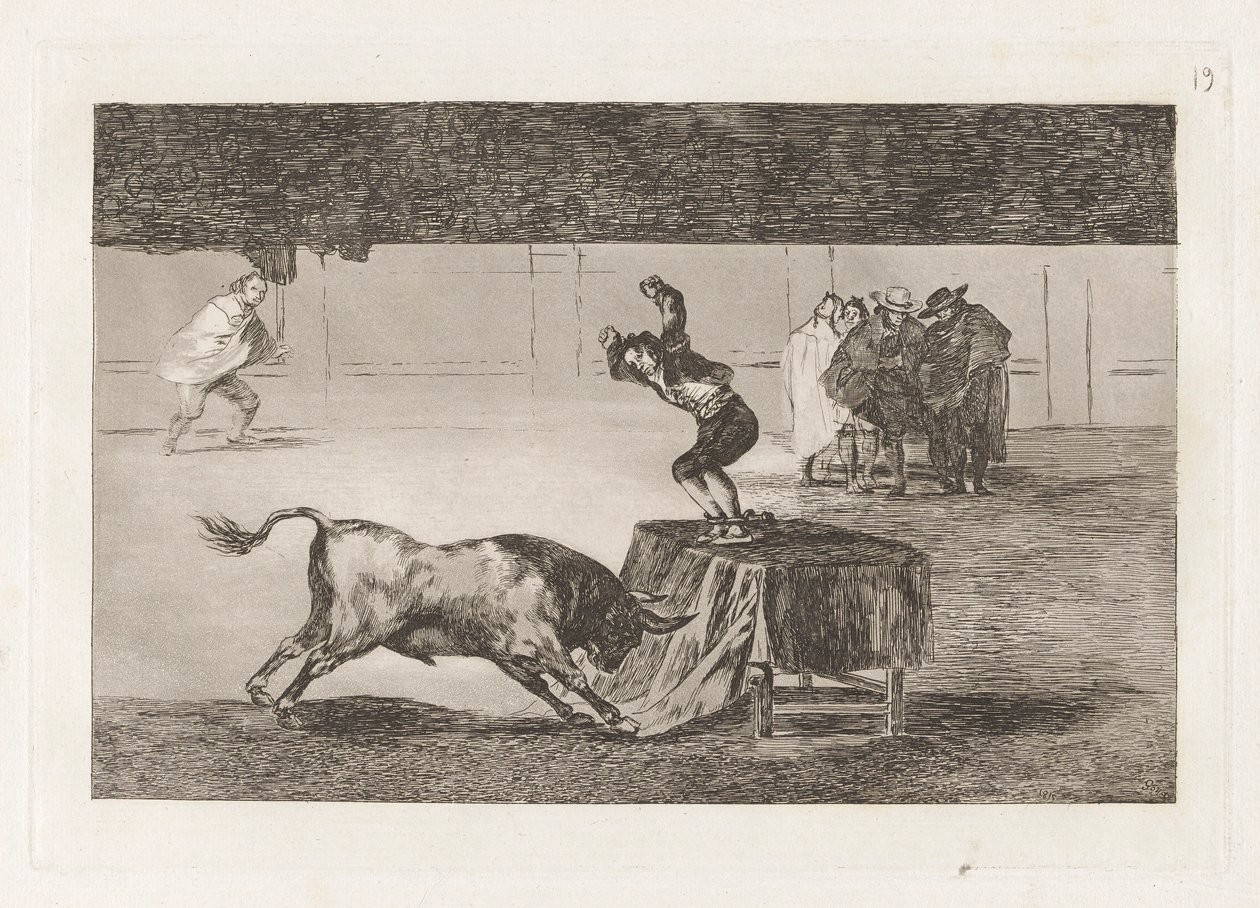 Endnu en galskab af ham på samme firkant (Another Madness of his in the Same Ring), tavle 19 fra La tauromaquia af Francisco de Goya