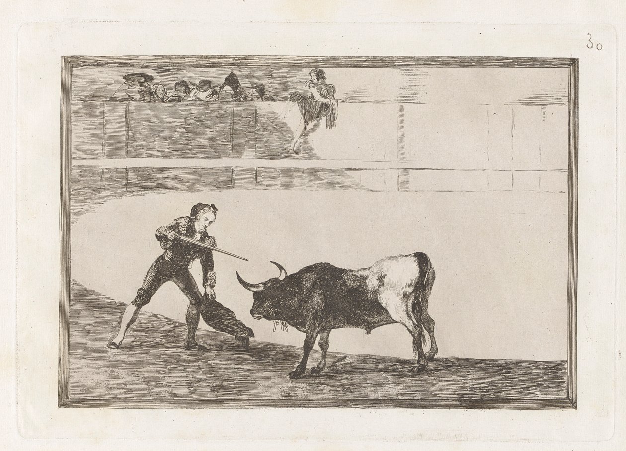 Pedro Romero drab? stående tyr (Pedro Romero Killing the Halted Bull), Plade 30 fra La tauromaquia af Francisco de Goya