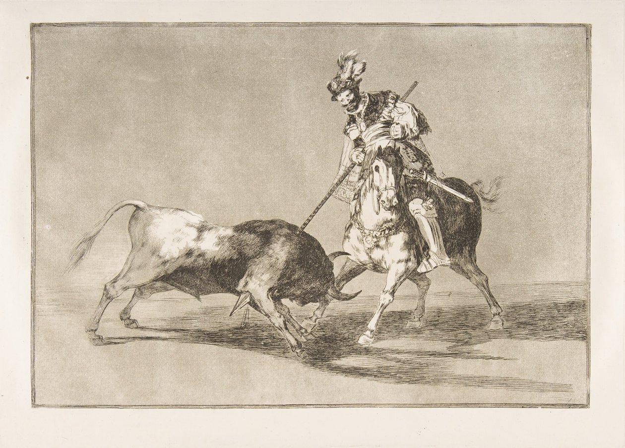 Tavle 11 fra Tauromaquia: Cid-campeadoren spidder en anden tyr., 1816. af Francisco de Goya