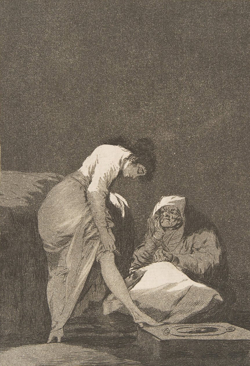 Tavle 17 fra Los Caprichos: Den er pænt strakt af Francisco de Goya