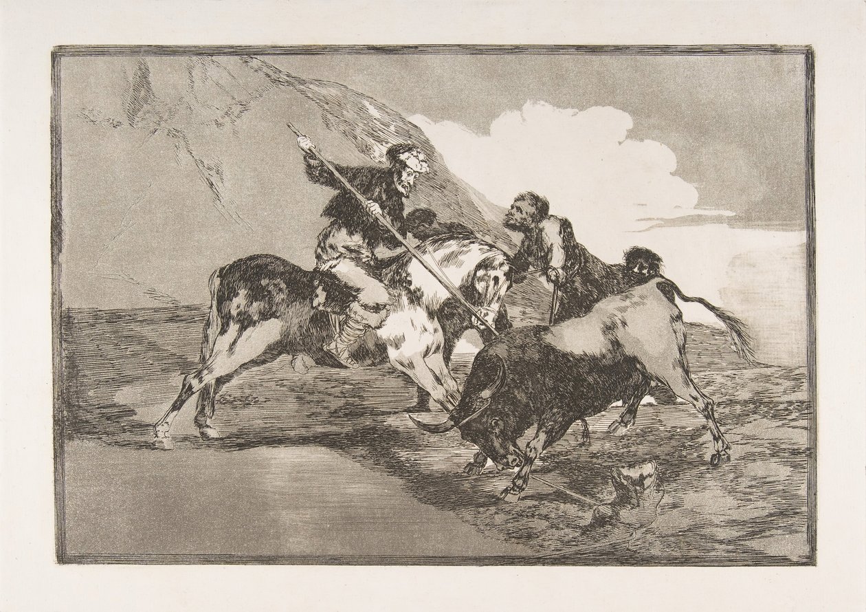 Plade 1 fra The Tauromaquia: Den måde, hvorpå de gamle spaniere jagede tyre på hor..., 1816. af Francisco de Goya
