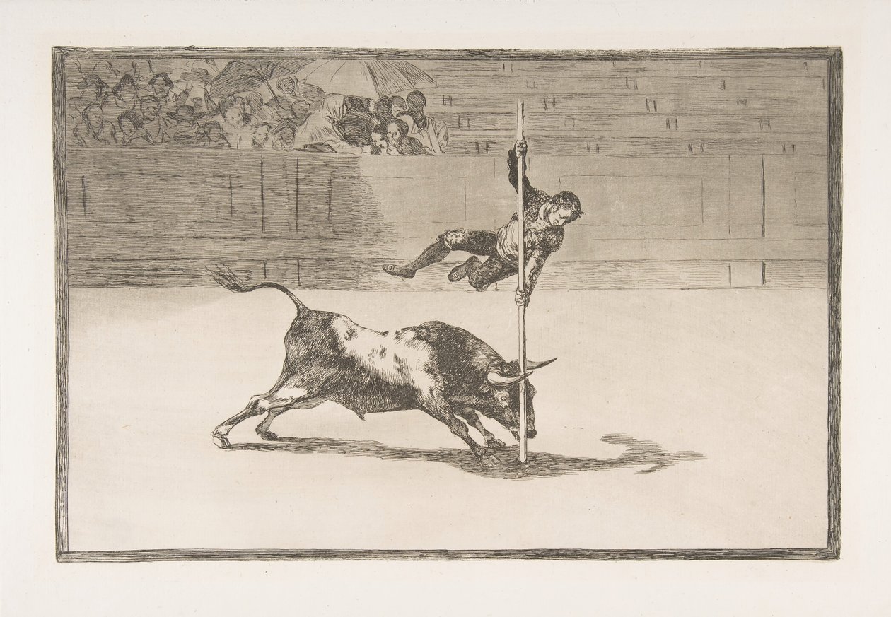 Plade 20 fra Tauromaquia: Juanito Apiñanis smidighed og frækhed i [ringen] ..., 1816. af Francisco de Goya