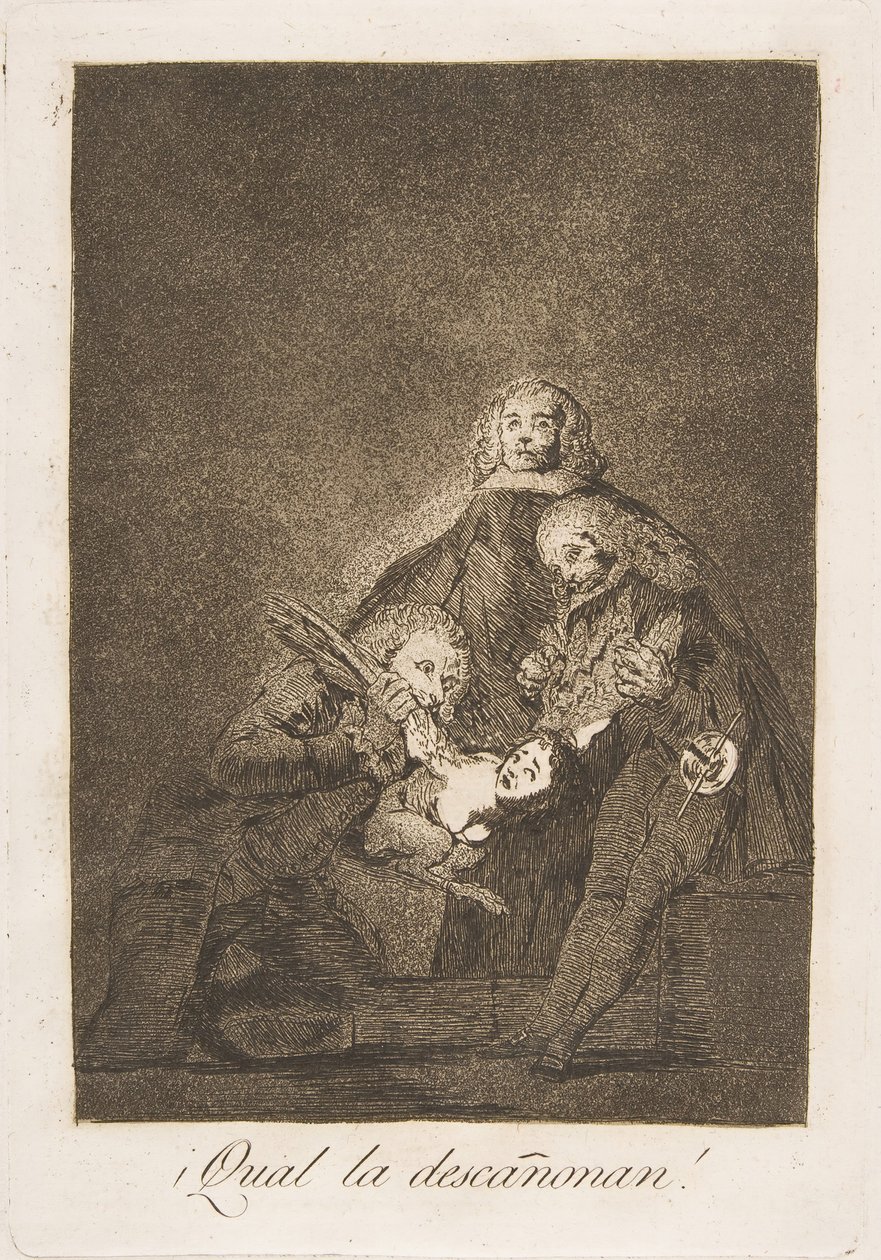 Plade 21 fra Los Caprichos: Hvordan de plukker hende! Qual decannon!, 1799. af Francisco de Goya