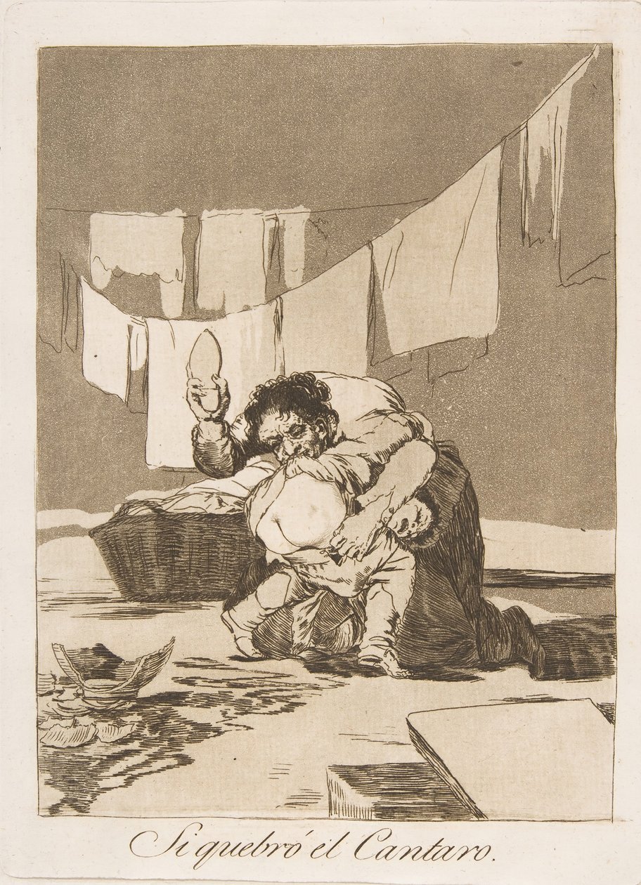 Plade 25 fra Los Caprichos: Hvis han brød potten Si quebró el Cantaro., 1799. af Francisco de Goya