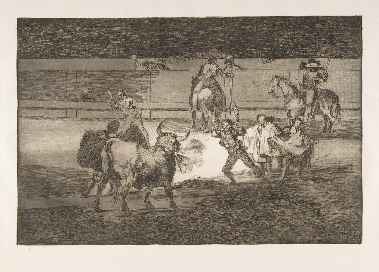 Tauromaquia-plade 31: Banderillas med fyrværkeri., 1816. af Francisco de Goya