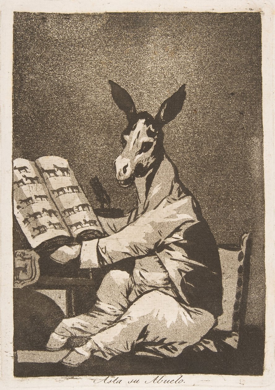 Tavle 39 fra Los Caprichos: Og det var hans bedstefar også. Asta su Abuelo., 1799. af Francisco de Goya