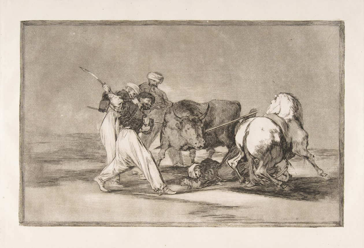 Tauromaquia-plade 3: Maurerne slog sig ned i Spanien og opgav overtroen fra th..., 1816. af Francisco de Goya