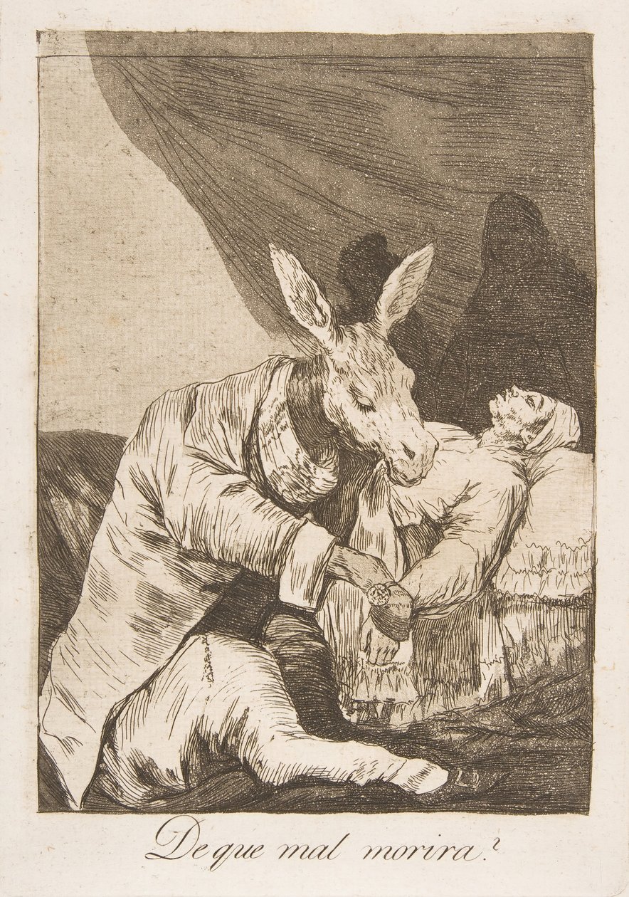 Plade 40 fra Los Caprichos: Hvor ondt vil han dø De que mal morira, 1799. af Francisco de Goya