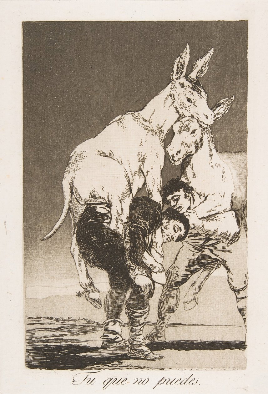 Tavle 42 fra Los Caprichos: Thou who canst not Tu que no puede., 1799. af Francisco de Goya