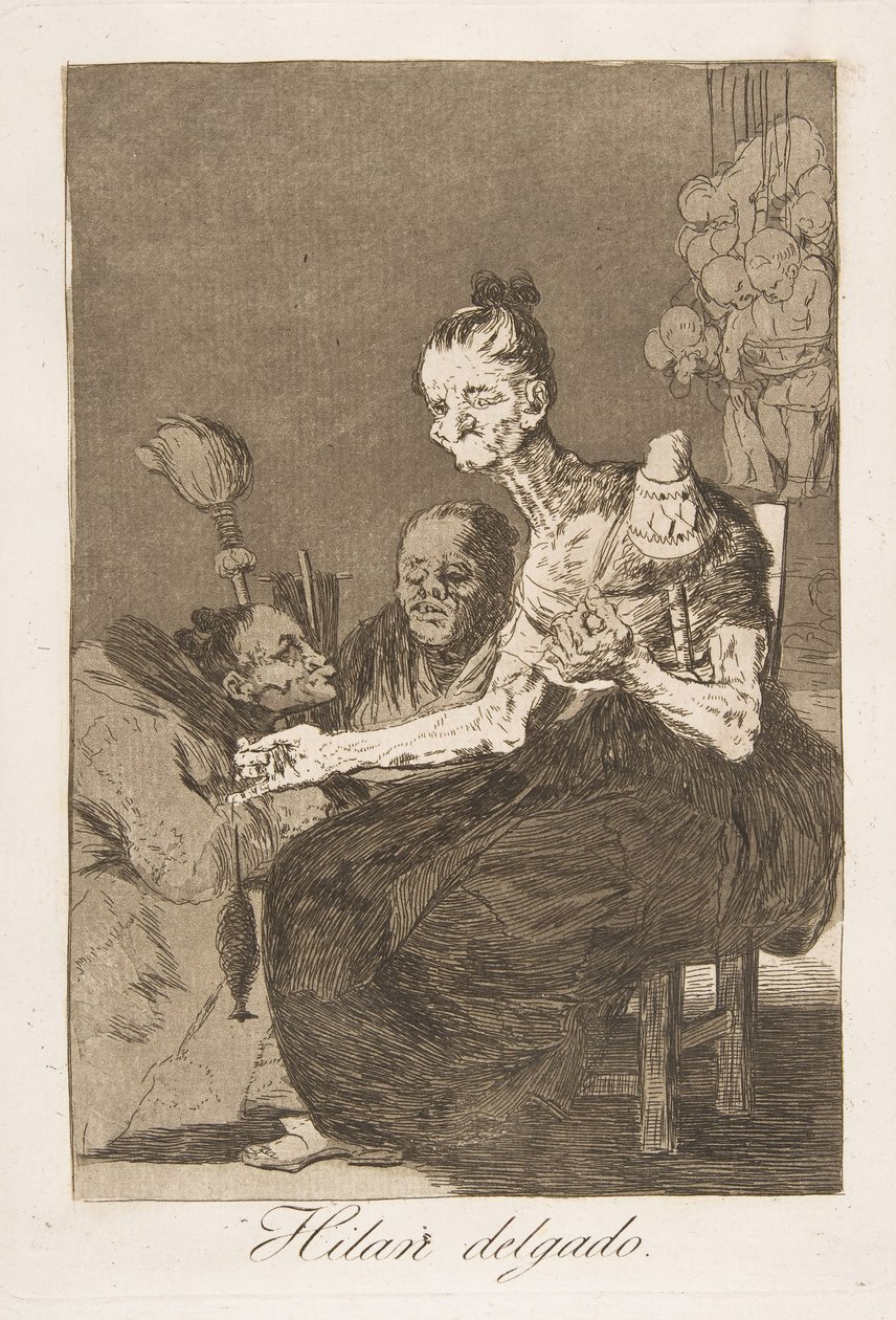 Plade 44 fra Los Caprichos: De spinder fint Hilan delgado., 1799. af Francisco de Goya