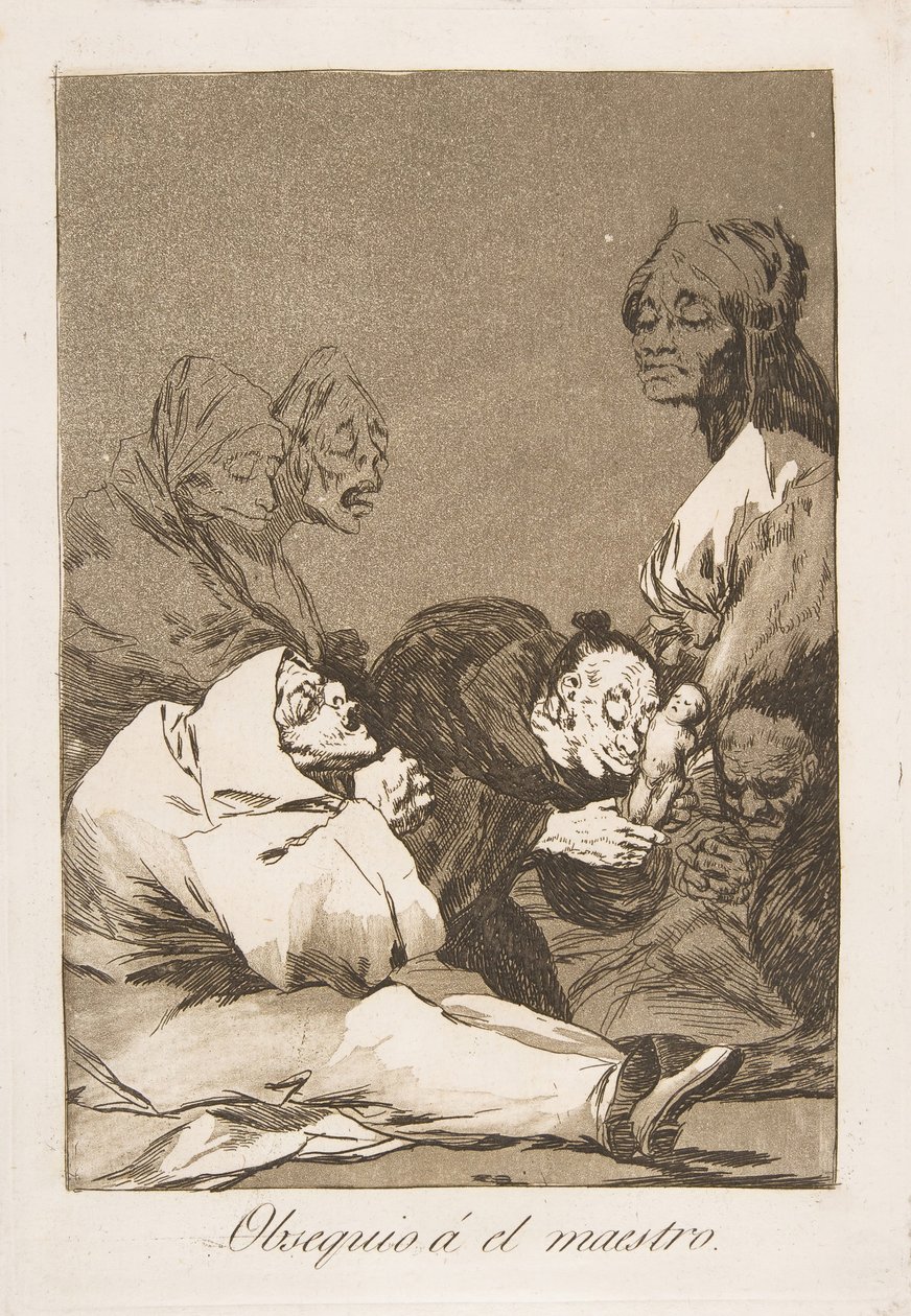 Tallerken 47 fra Los Caprichos: En gave til mesteren Obsequio á el maestro, 1799. af Francisco de Goya
