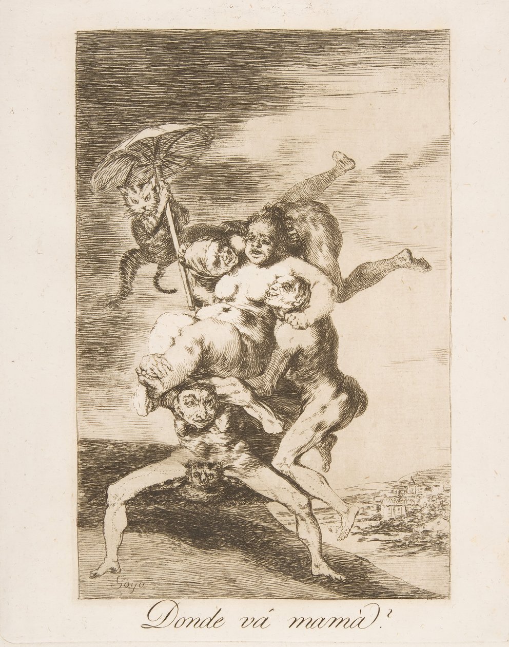 Plade 65 fra Los Caprichos: Hvor skal mor hen Donde vá mamá, 1799. af Francisco de Goya