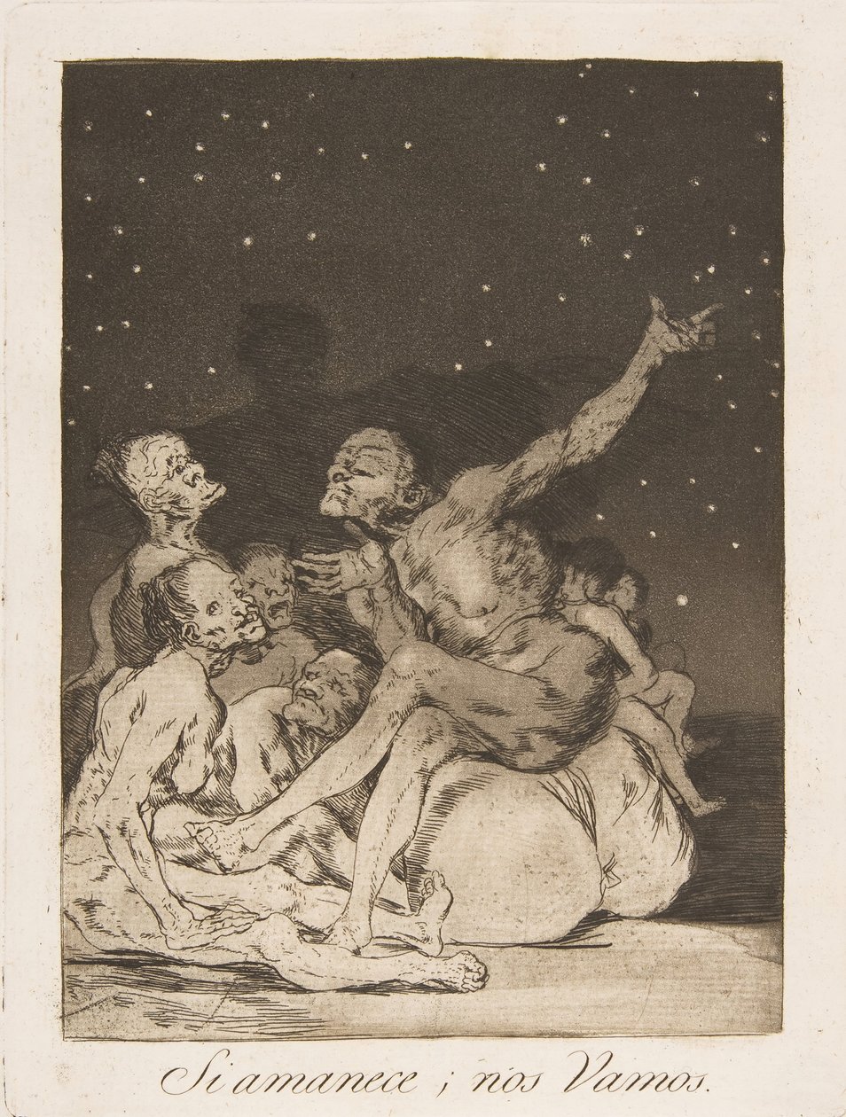Plade 71 fra Los Caprichos: Når dagen bryder på, vil vi være væk fra Si amanece, nos Vamos., 1799. af Francisco de Goya