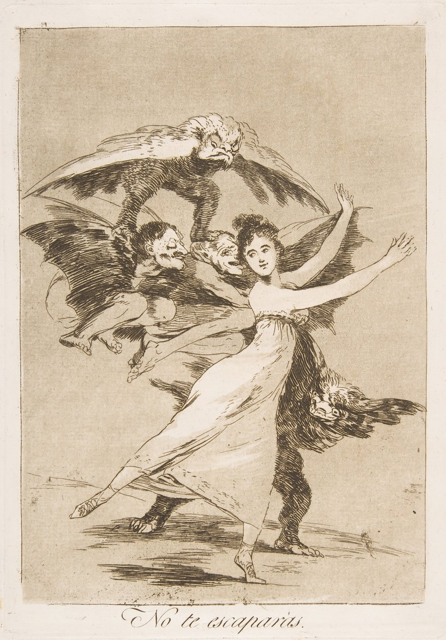 Tavle 72, fra Los Caprichos: Du vil ikke undslippe No te escaparàs., 1799. af Francisco de Goya