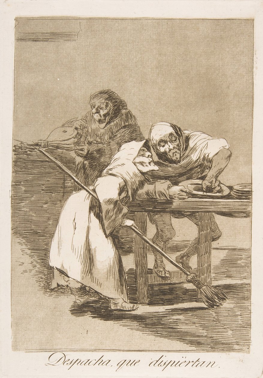 Tavle 78 fra Los Caprichos: Vær hurtig, de vågner Despacha, que dispiértan., 1799. af Francisco de Goya