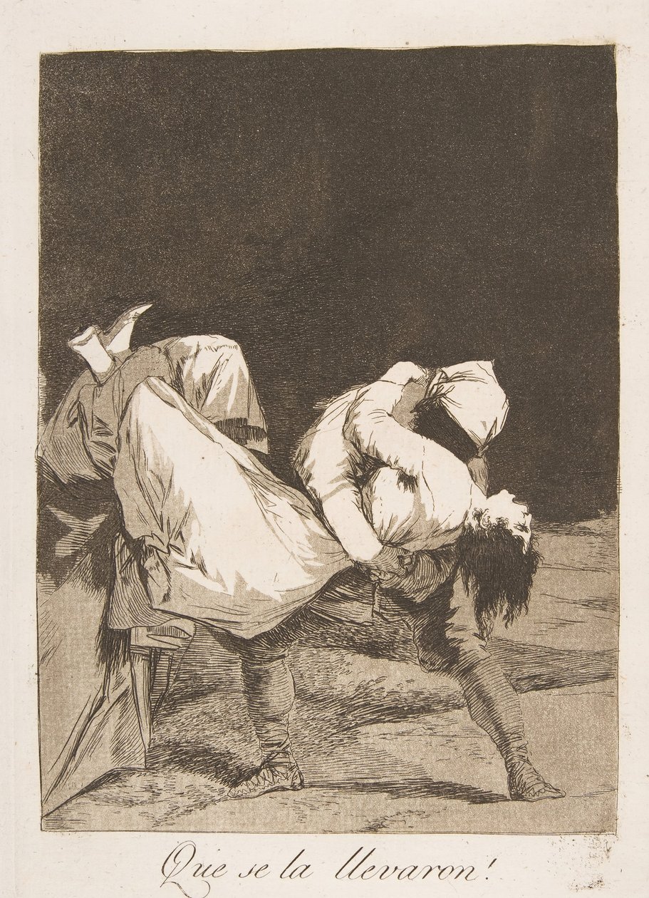 Plade 8 fra Los Caprichos: De bar hende væk! De tog hende!, 1799. af Francisco de Goya